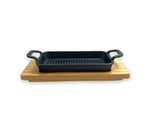 Cast Iron Rectangular Sizzling Platter with Wooden Base – 21 cm