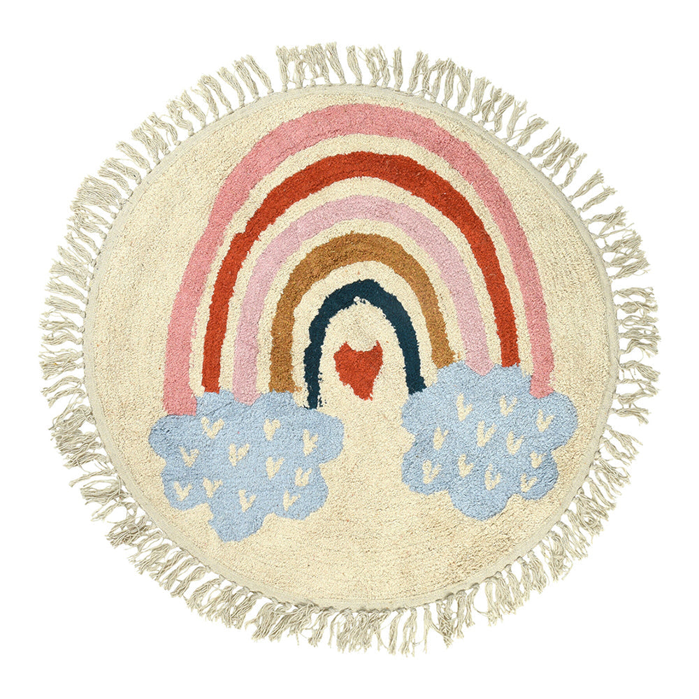 Tufted Cotton Rug Round with Pink Rainbow – Kids Mat
