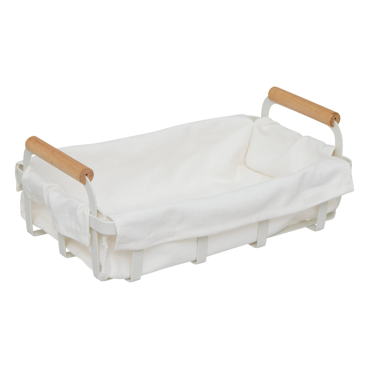 Metal Breadbasket with Removable Fabric Liner & Pine Handles, 27.6×15.9×10.9 cm