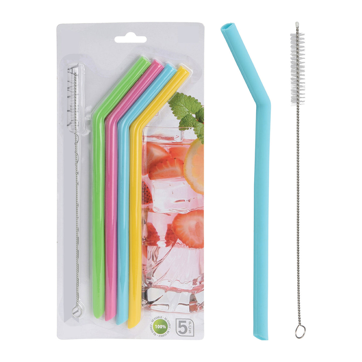 Drinking Straw Silicone Set 5Pcs Multicolor