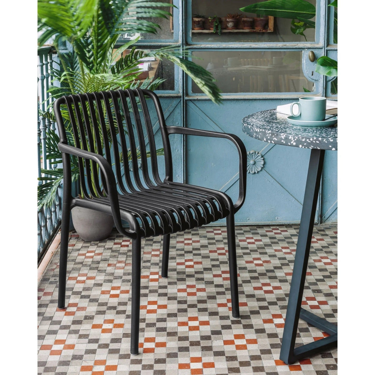 Black Dining Armchair, Ergonomic Recyclable Plastic, Indoor Outdoor