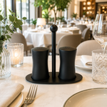 Stainless Steel Salt and Pepper Set on Stand – Black & Silver