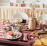 4-Piece Appetizer Set Cherry - Striped Stoneware Bowls on Bamboo Board