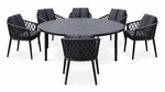 Modern Aluminum Outdoor Dining Set – Round Table with 6 Woven Chairs