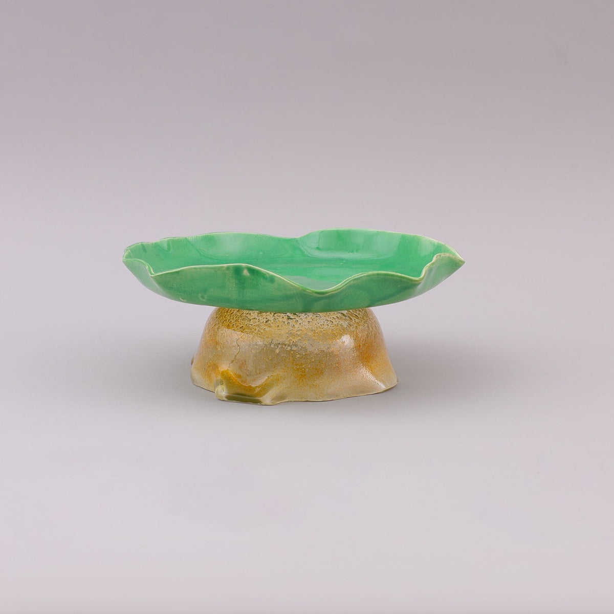 Handmade Green Serving Plate with Stand