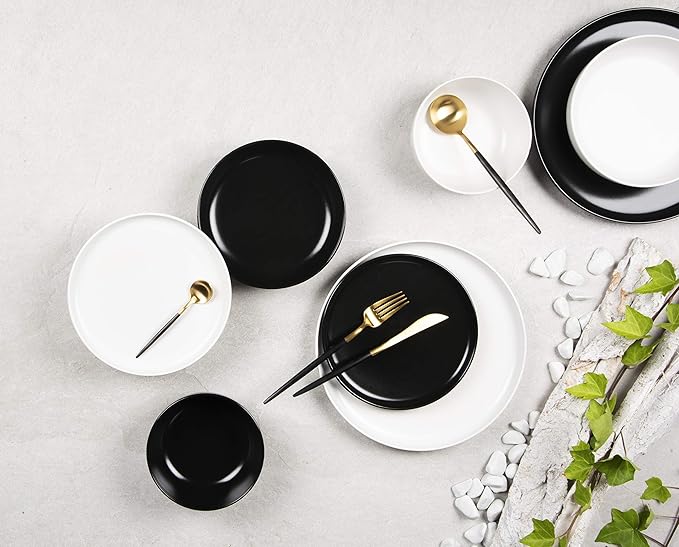 Nordic Ceramic Soup Plate - Minimalist Design, Black & White