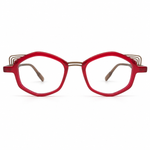 Red eyeglasses with accents on a white background