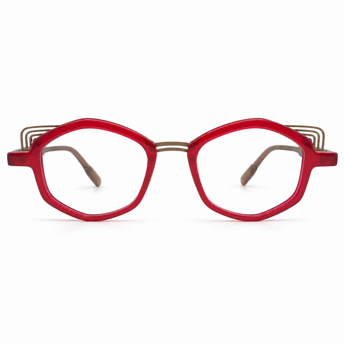 Red eyeglasses with accents on a white background