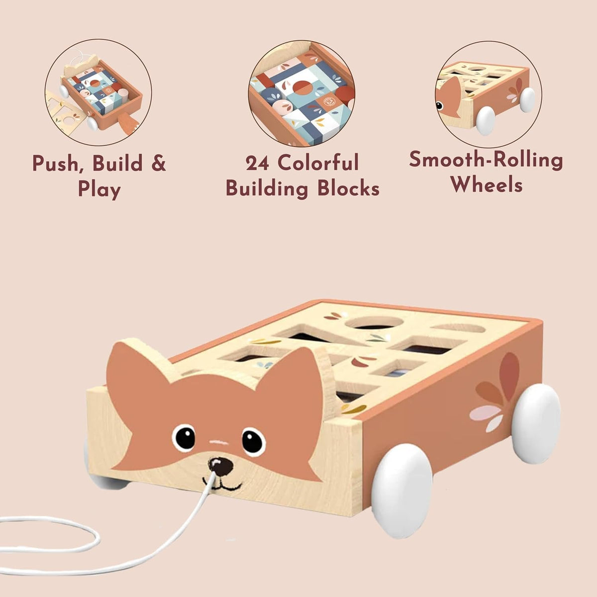 Speedy Monkey Wooden Fox Block Cart | Pull Toy