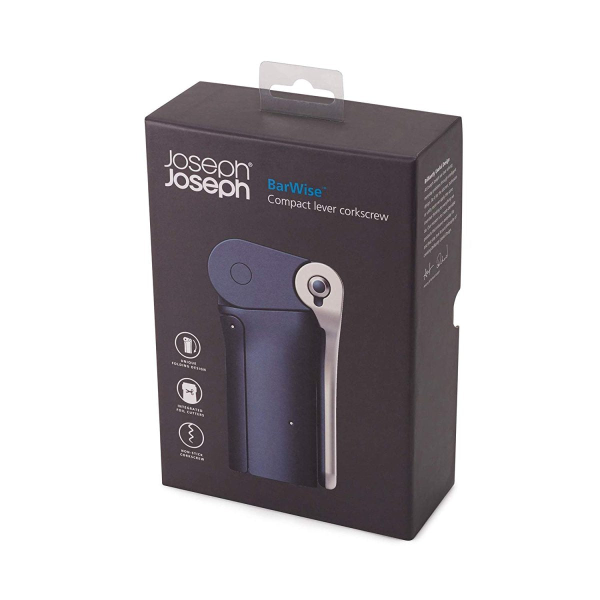 Joseph Joseph BarWise Compact Folding Lever Corkscrew Wine Opener with Foil Cutter, One-size, Blue