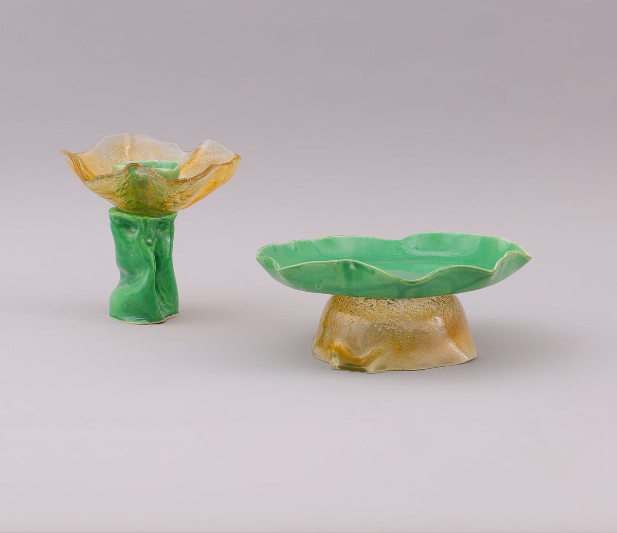 Handmade Green Serving Plate with Stand