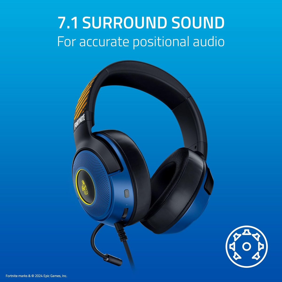 Razer Kraken V3 X Wired USB Gaming Headset: 285g Lightweight Build - Triforce 40mm Drivers - HyperClear Cardioid Mic - 7.1 Surround Sound - Chroma RGB Lighting - Fortnite Edition