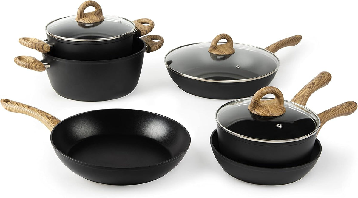 PRATIKA 9-Piece Forged Steel Cookware Set, Induction Compatible