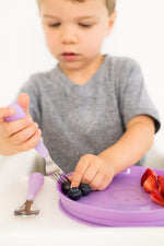 Ubbi Stainless Steel Utensil Set – Smoothie Purple & Sugar Snap