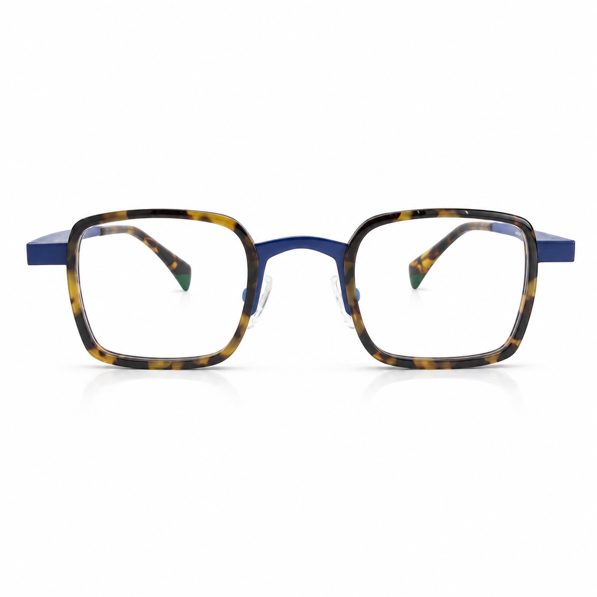 Tortoise and blue eyeglasses