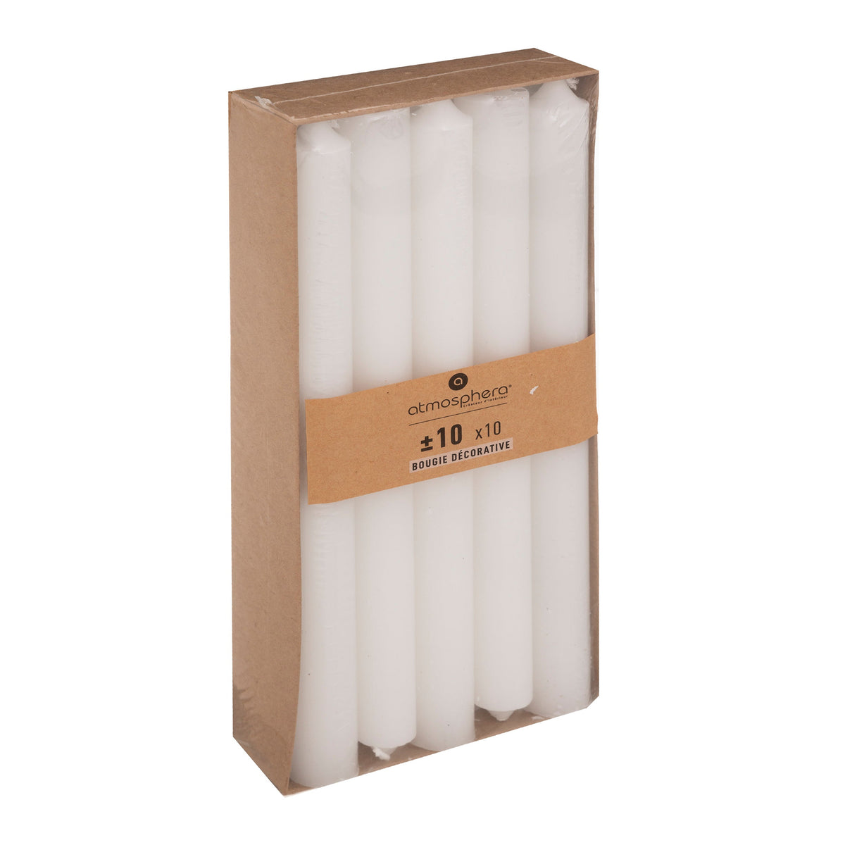 Set of 10 Stick Candles - White Taper 25 cm x 2.1 cm, Paraffin