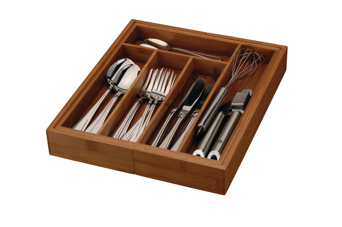 Cutlery Tray Extendable, Bamboo Organizer, Brown