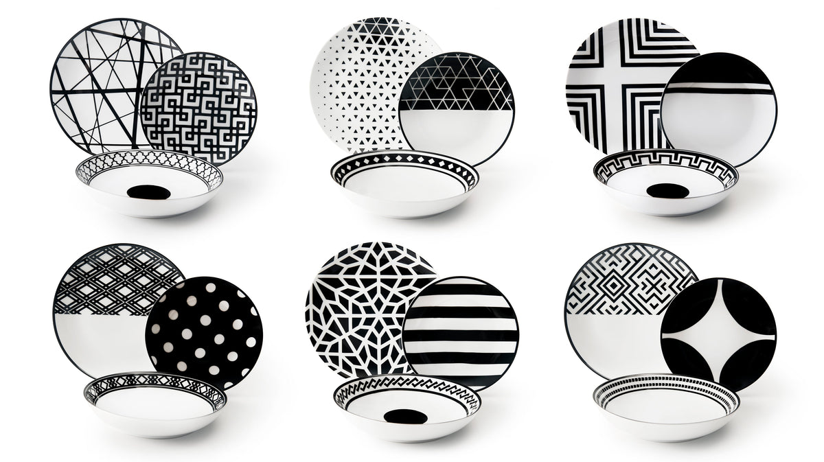 Emily Dinner Set, 18-piece Porcelain, Black and White