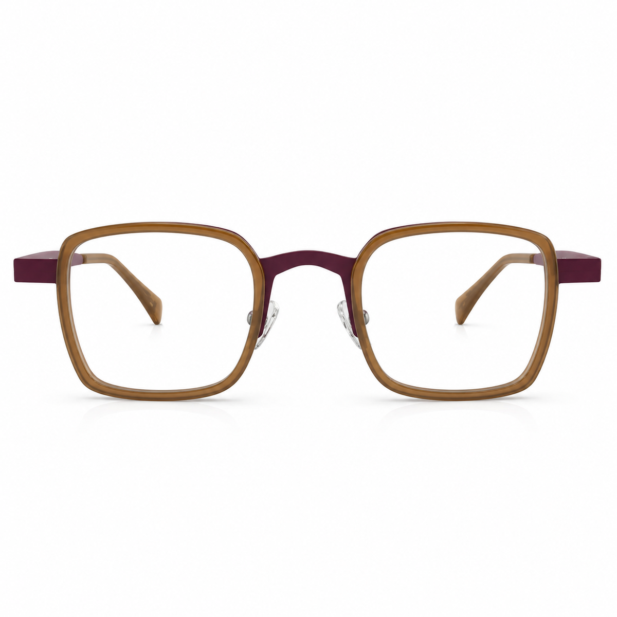 Brown and purple eyeglasses 