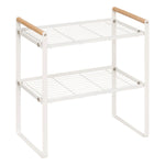 2-Tier Metal Shelf with Pine Handles – Steel Countertop Rack