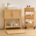 3-level cart Cane – 3-Tier Wooden Trolley with Rattan Fronts, Casters