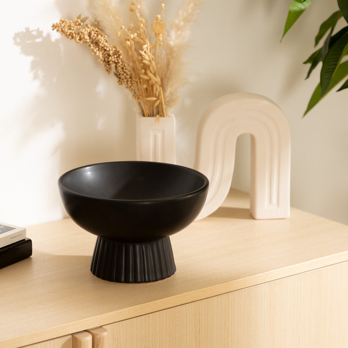 Ceramic Decoration Bowl - Black Dolomite Conical Base, D22 H14 cm