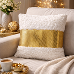 Fur Cushion 43 x 43 cm White with Gold Accent