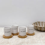 Set of 4 Writing Glasses with Bamboo Saucers, Porcelain Coffee Cups 100ml