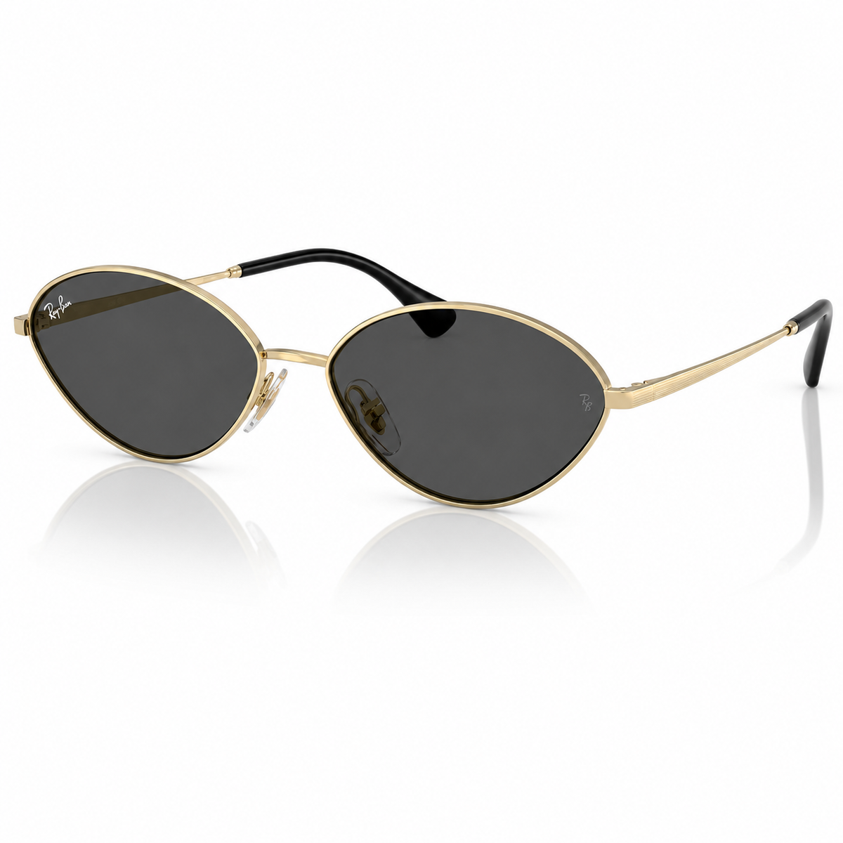 Gold-framed sunglasses with dark lenses on a white background. 