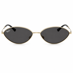 Sunglasses with gold frame and dark lenses on a white background. 