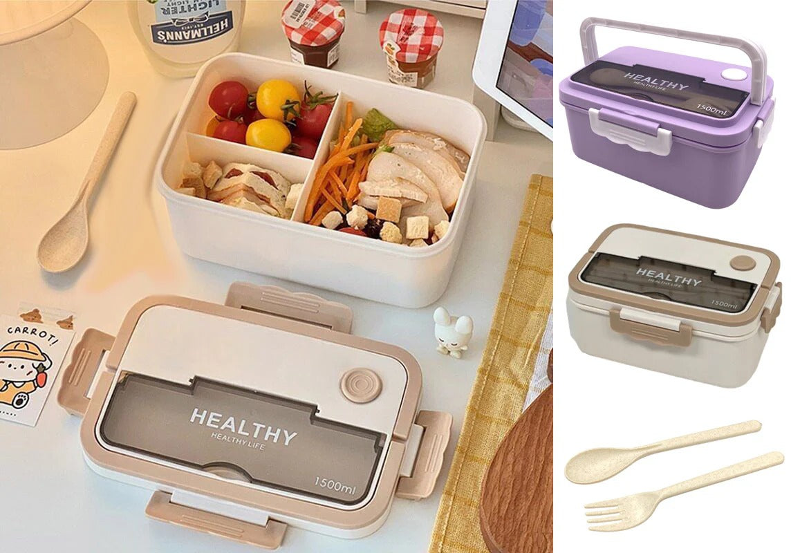 Rectangular Plastic Lunch Box with Cutleries