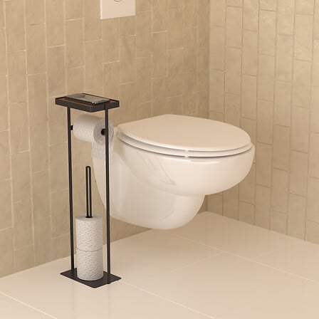 Modern Color Charcoal Toilet Rolls Store and Holder — 3-in-1 Steel Toilet Paper Holder & Phone Shelf