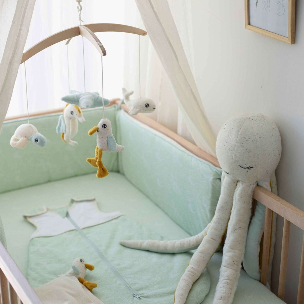 Baby fitted sheet - Sea green with ocean patterns