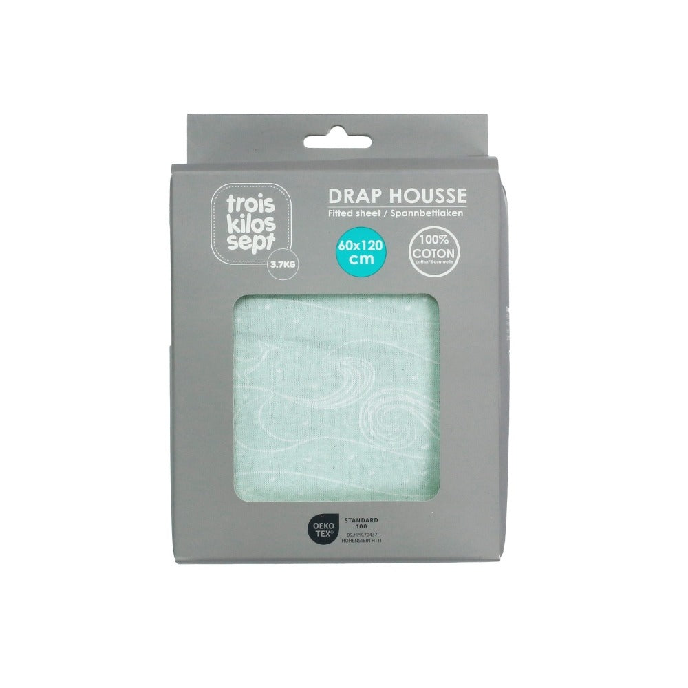 Baby fitted sheet - Sea green with ocean patterns
