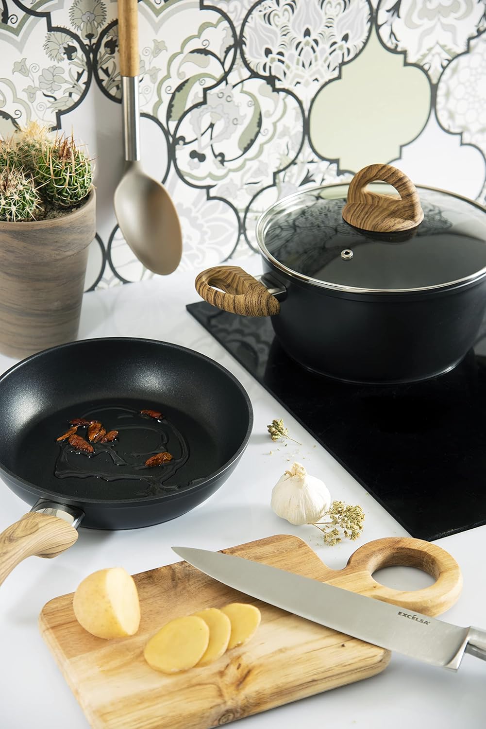 PRATIKA 9-Piece Forged Steel Cookware Set, Induction Compatible