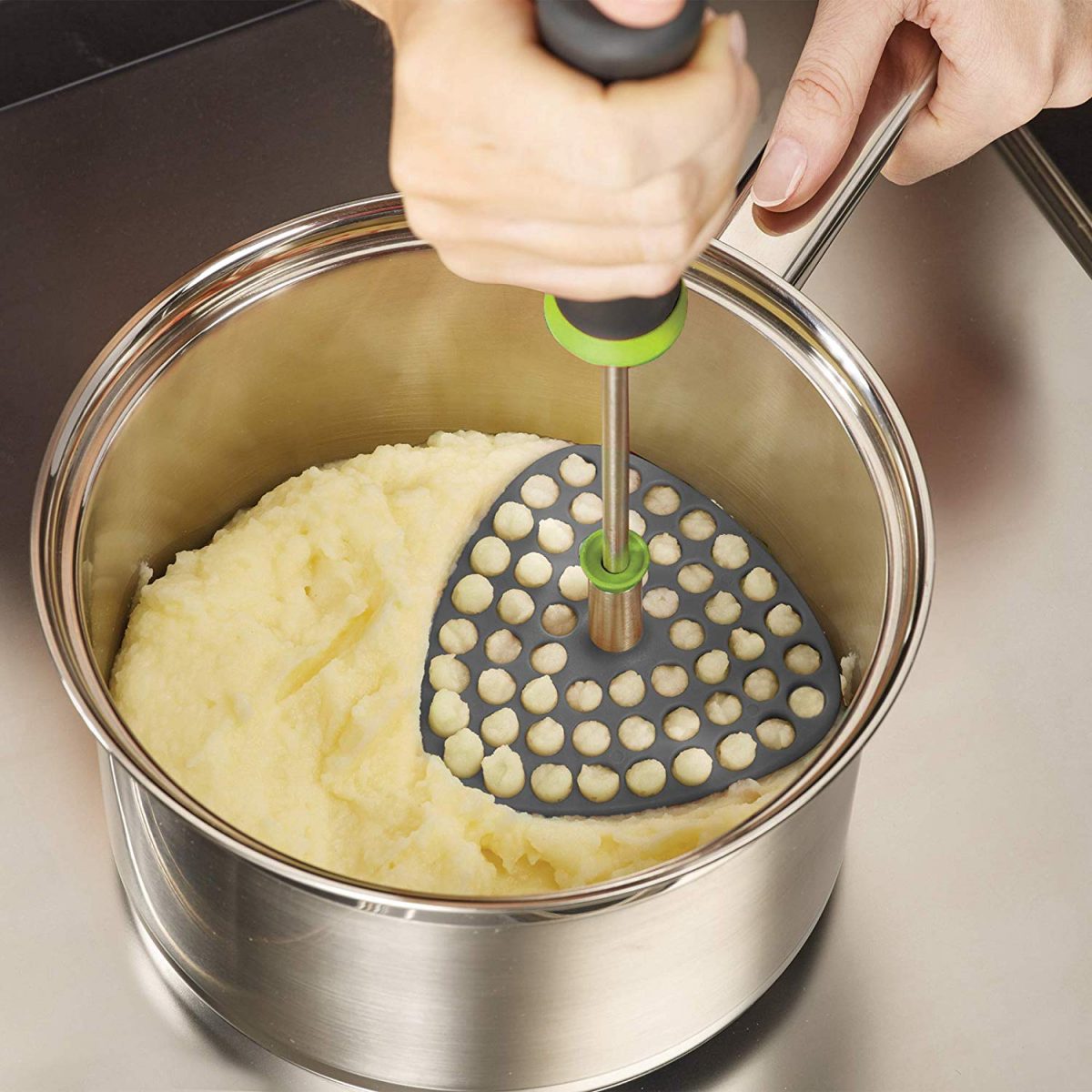 Joseph Joseph 10161 Delta Folding Potato Masher Stores Flat Space Saving Locking, One-Size, Gray/Green