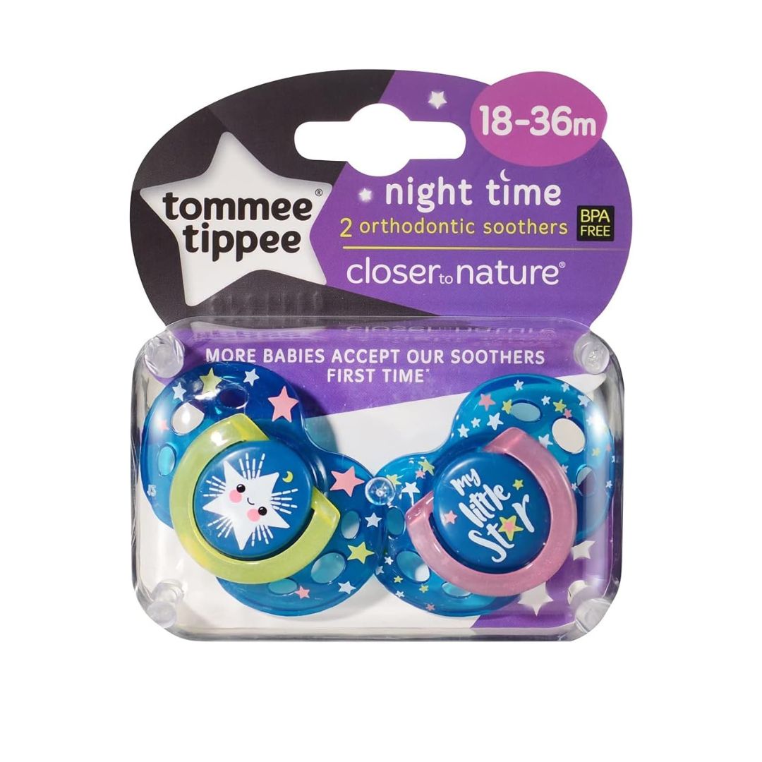 Tommee Tippee Night Time Orthodontic Soothers (18–36 Months) – 2 Pack