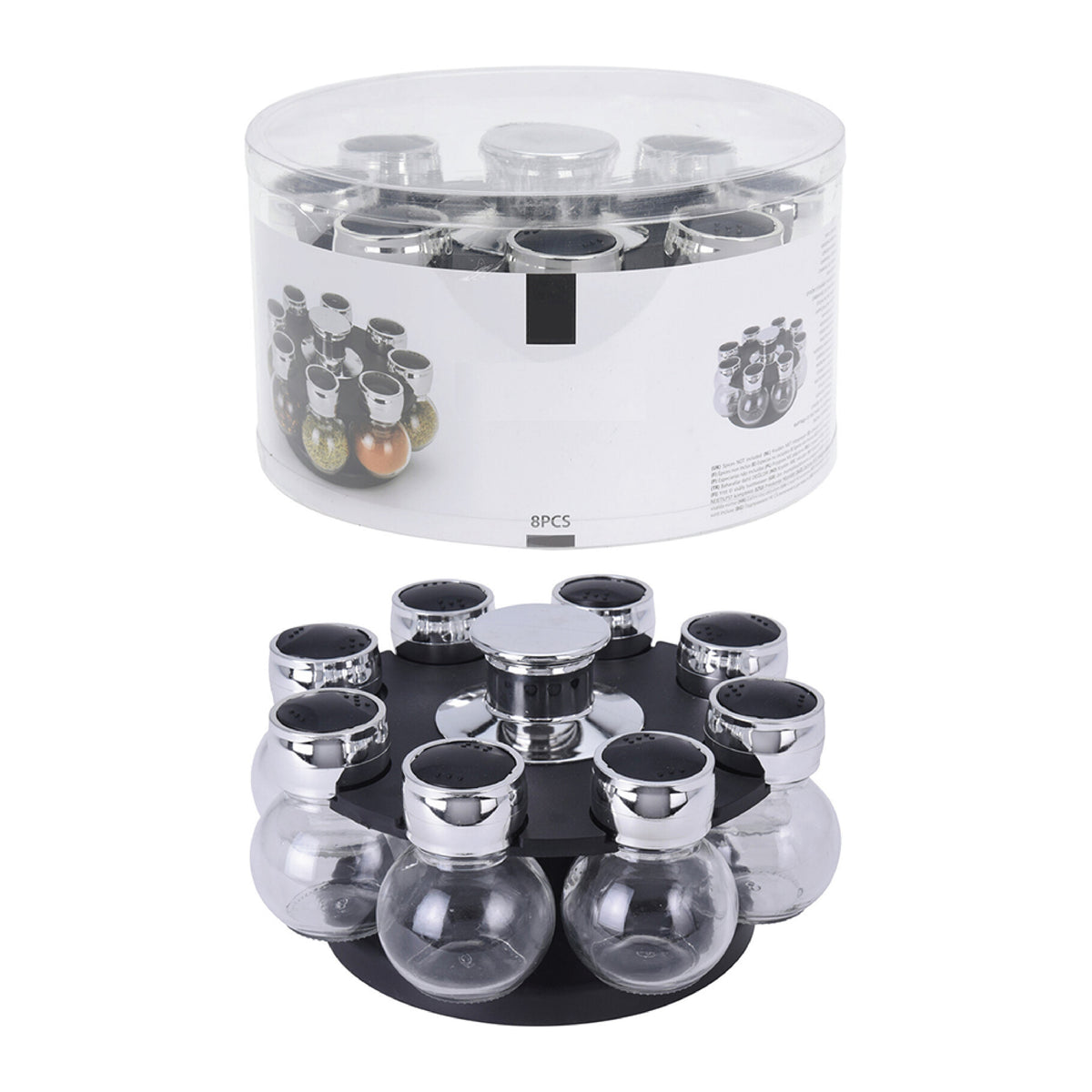 Spice Carousel 8Pcs Rotating Glass Jars Set