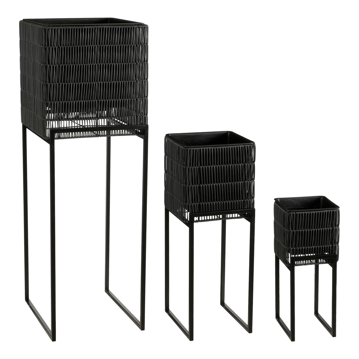 Peta Square Flower Pot on Stand - Black