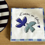 Love Bird Blue Paper Napkin Set of 20, Triple-Layer Recycled Table Napkins