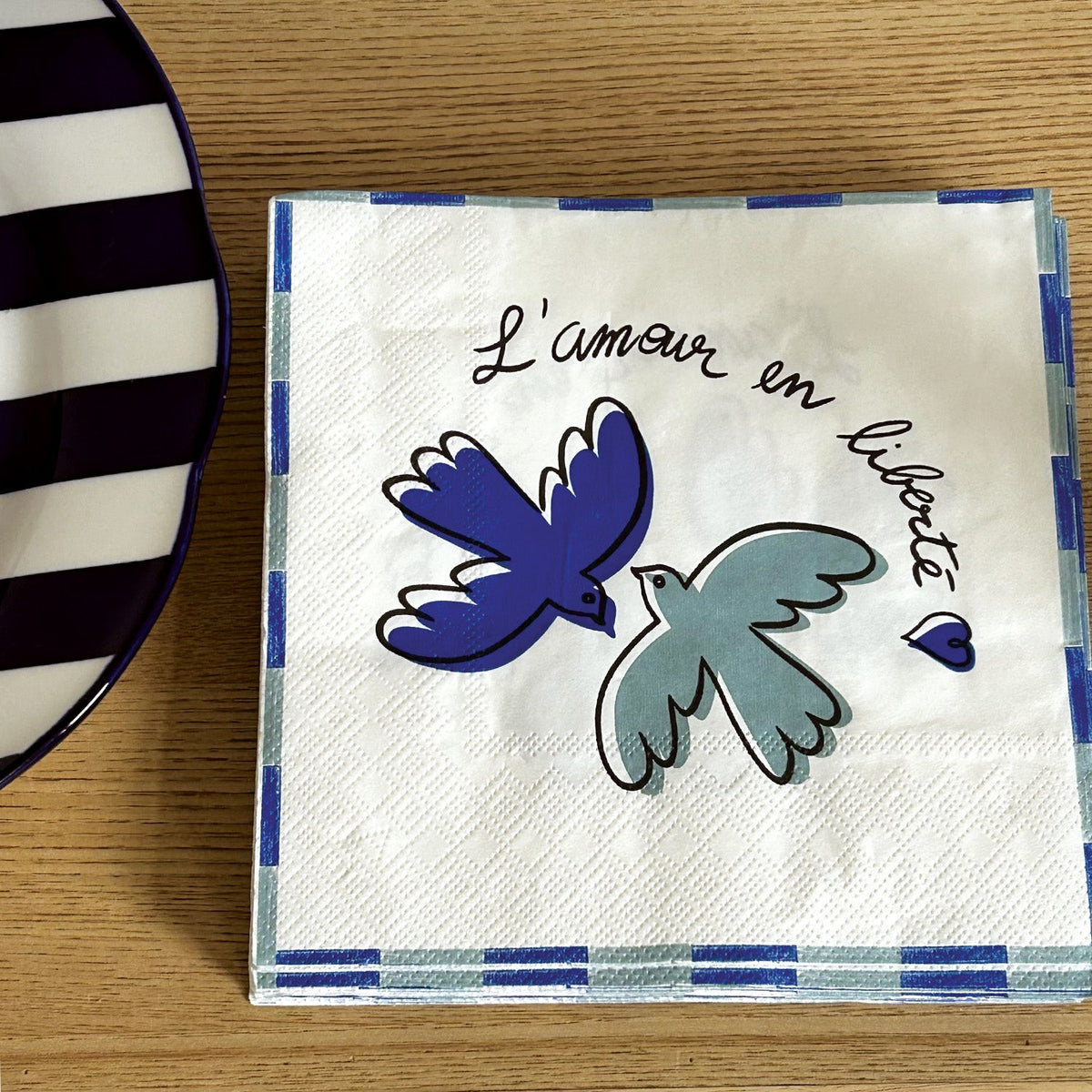 Love Bird Blue Paper Napkin Set of 20, Triple-Layer Recycled Table Napkins