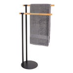 Metal Towel Rack with 2 Bamboo Bars, Freestanding Bathroom Organizer