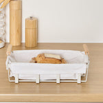 Metal Breadbasket with Removable Fabric Liner & Pine Handles, 27.6×15.9×10.9 cm