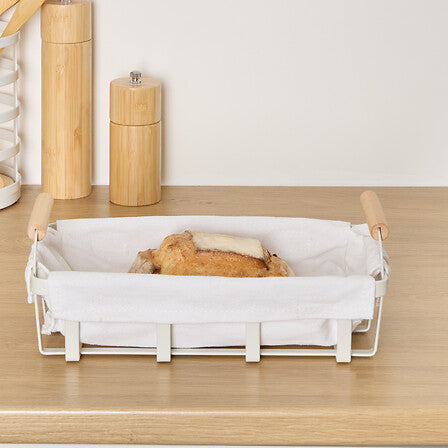 Metal Breadbasket with Removable Fabric Liner & Pine Handles, 27.6×15.9×10.9 cm