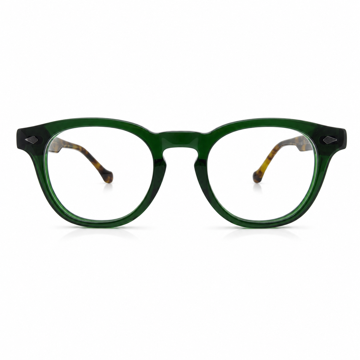 Green eyeglasses with tortoise handles