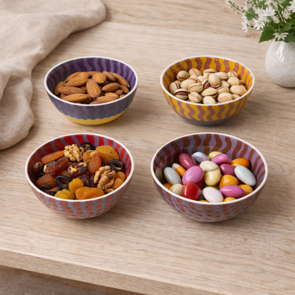 ELA Set of 4 Porcelain Bowls 11 cm Colored Patterned