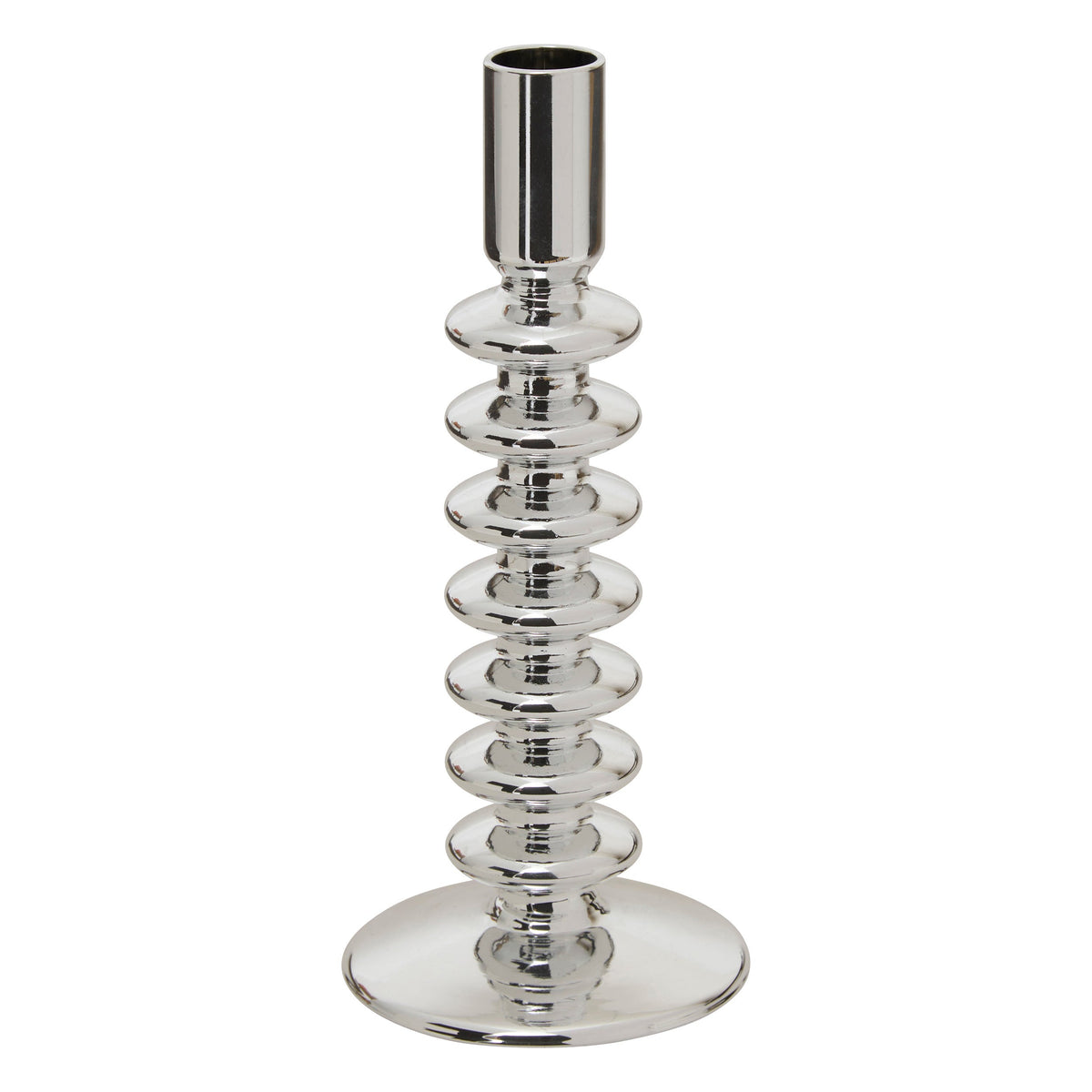 Candle Holder "Sky" Sculpted Borosilicate Glass Taper Holder, Silver