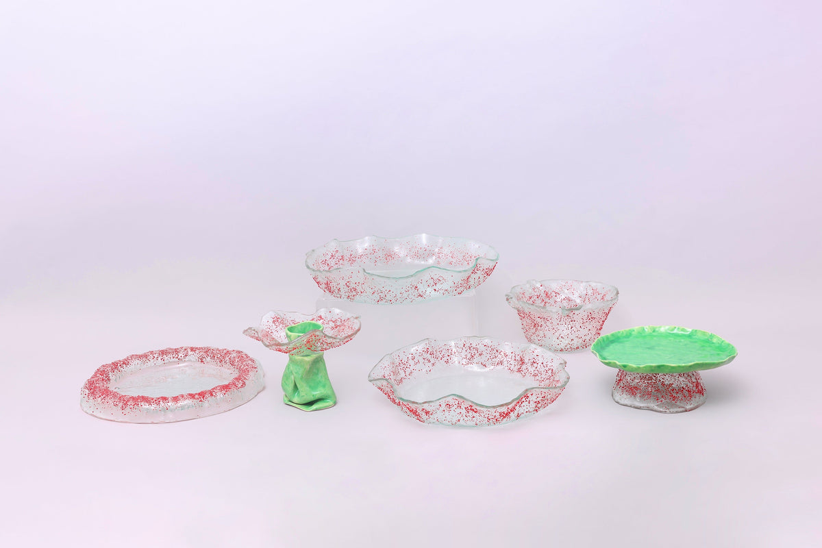 Handmade Glass Serving Bowl with Colorful Patterns