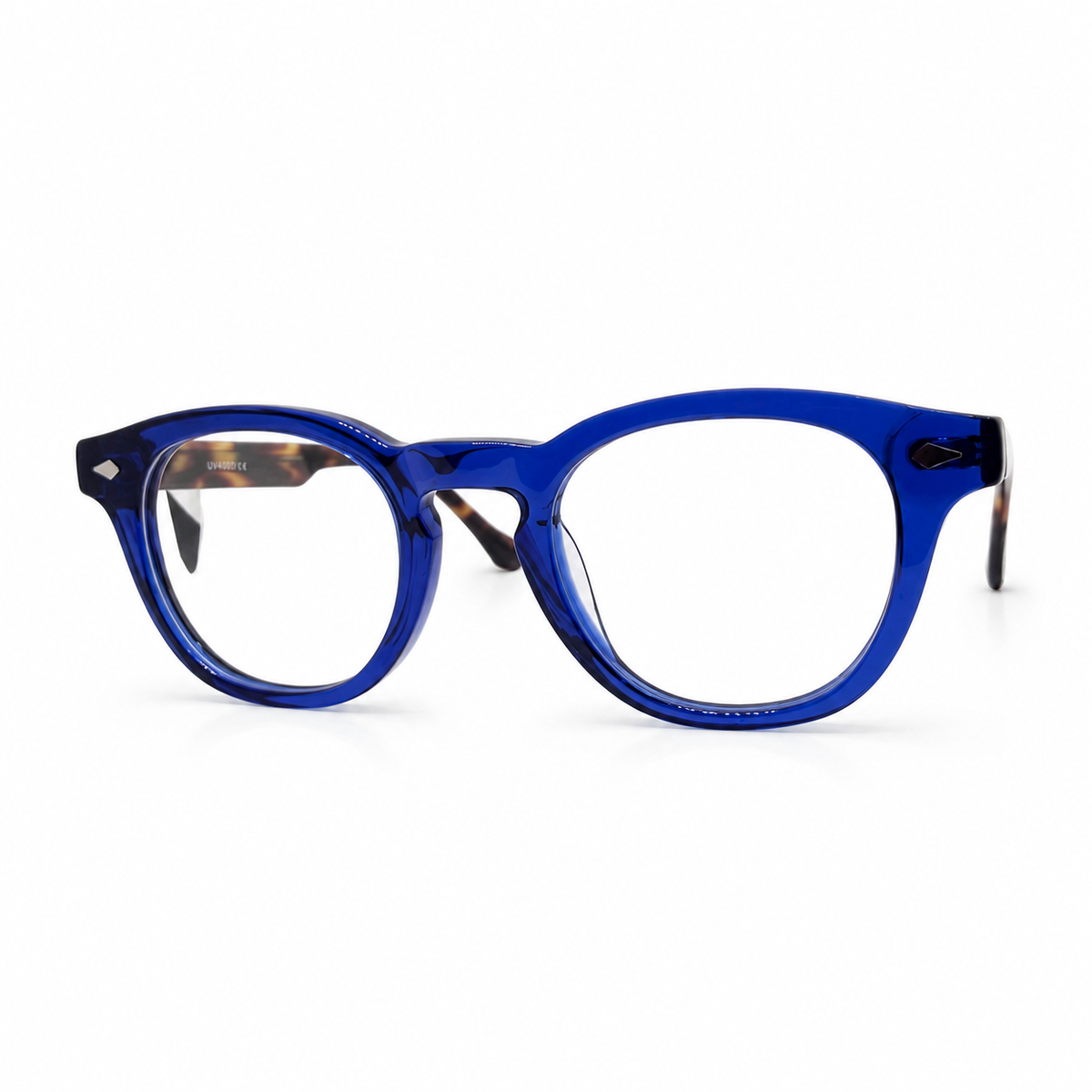 Blue eyeglasses with tortoise handles 