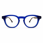 Blue eyeglasses with tortoise accents 